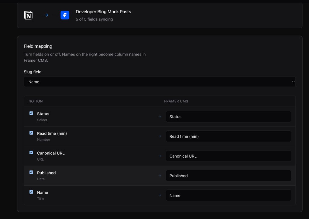 Mapping step for new Framer collection path