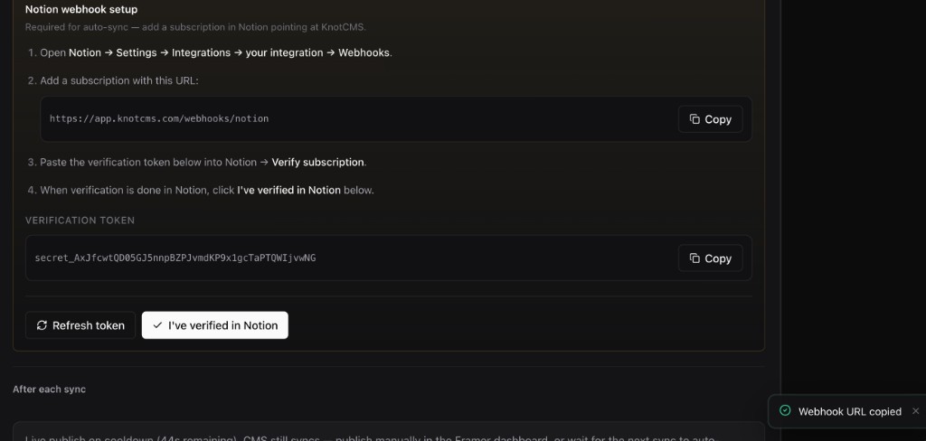Copy webhook URL in KnotCMS