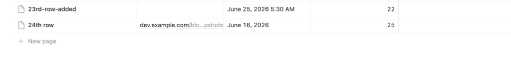 New row added in Notion database